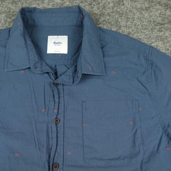 Katin Shirt Mens Extra Large Blue Geometric Diamonds Button Up Short Sleeve- - Picture 4 of 13